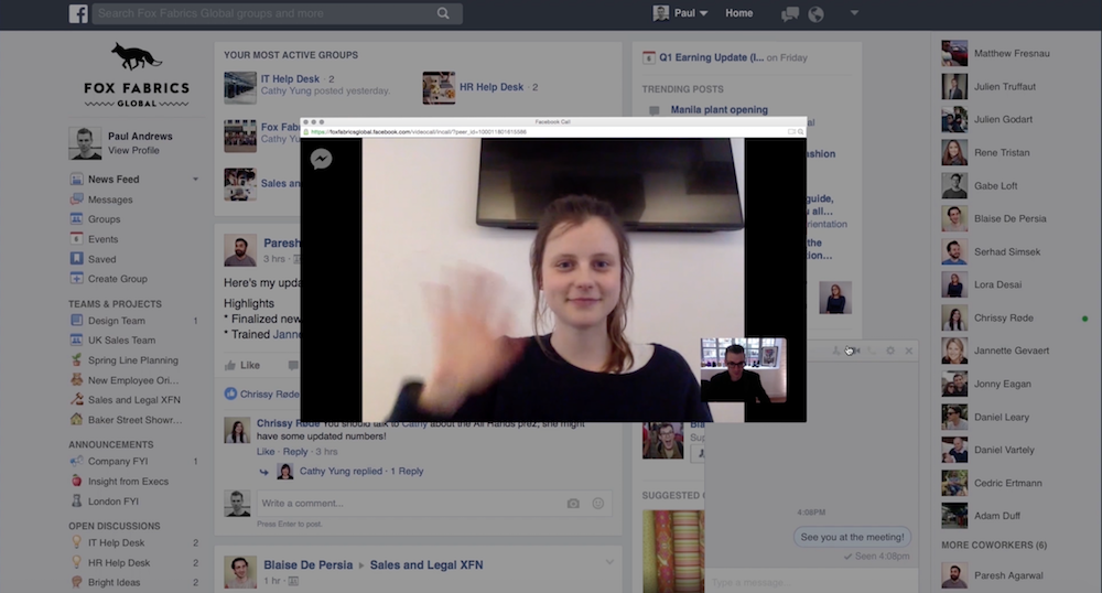 Workplace by Facebook video chatting