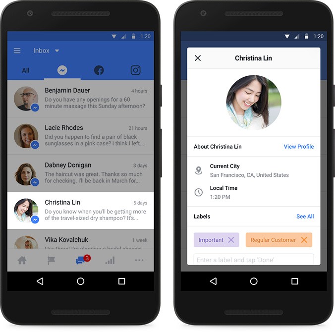 Facebook, Instagram and Messenger for Businesses Messages
